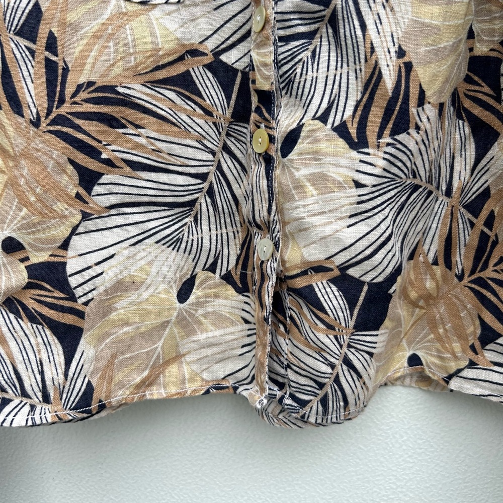 C&C California Linen Top Women XL Leaf Print Neutral Multi Button Front Resort - Picture 8 of 15